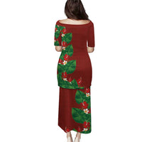Hawaiian Taro Leaves-Hibiscus and Plumeria Family Matching Puletasi and Hawaiian Shirt Polynesian Art-Kakau Tattoo Red