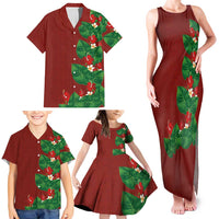 Hawaiian Taro Leaves-Hibiscus and Plumeria Family Matching Tank Maxi Dress and Hawaiian Shirt Polynesian Art-Kakau Tattoo Red