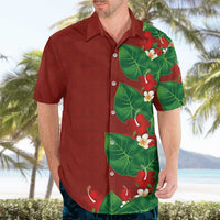 Hawaiian Taro Leaves-Hibiscus and Plumeria Hawaiian Shirt Polynesian Art-Kakau Tattoo Red