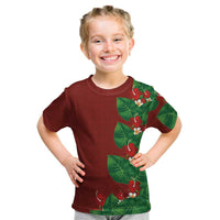 Hawaiian Taro Leaves-Hibiscus and Plumeria Kid T Shirt Polynesian Art-Kakau Tattoo Red