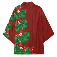 Hawaiian Taro Leaves-Hibiscus and Plumeria Kimono Polynesian Art-Kakau Tattoo Red