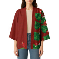 Hawaiian Taro Leaves-Hibiscus and Plumeria Kimono Polynesian Art-Kakau Tattoo Red