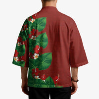 Hawaiian Taro Leaves-Hibiscus and Plumeria Kimono Polynesian Art-Kakau Tattoo Red