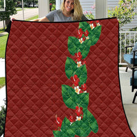 Hawaiian Taro Leaves-Hibiscus and Plumeria Quilt Polynesian Art-Kakau Tattoo Red