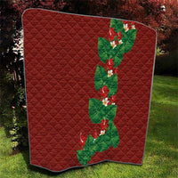 Hawaiian Taro Leaves-Hibiscus and Plumeria Quilt Polynesian Art-Kakau Tattoo Red