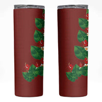 Hawaiian Taro Leaves-Hibiscus and Plumeria Skinny Tumbler Polynesian Art-Kakau Tattoo Red
