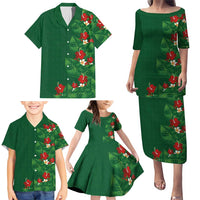 Hawaiian Taro Leaves-Hibiscus and Plumeria Family Matching Puletasi and Hawaiian Shirt Polynesian Art-Kakau Tattoo Green