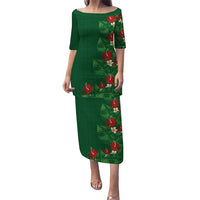 Hawaiian Taro Leaves-Hibiscus and Plumeria Family Matching Puletasi and Hawaiian Shirt Polynesian Art-Kakau Tattoo Green
