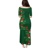 Hawaiian Taro Leaves-Hibiscus and Plumeria Family Matching Puletasi and Hawaiian Shirt Polynesian Art-Kakau Tattoo Green