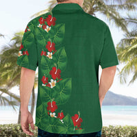 Hawaiian Taro Leaves-Hibiscus and Plumeria Hawaiian Shirt Polynesian Art-Kakau Tattoo Green