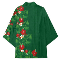 Hawaiian Taro Leaves-Hibiscus and Plumeria Kimono Polynesian Art-Kakau Tattoo Green