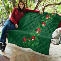 Hawaiian Taro Leaves-Hibiscus and Plumeria Quilt Polynesian Art-Kakau Tattoo Green