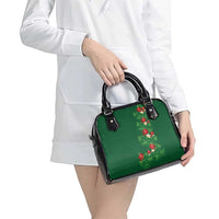 Hawaiian Taro Leaves-Hibiscus and Plumeria Shoulder Handbag Polynesian Art-Kakau Tattoo Green