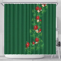 Hawaiian Taro Leaves-Hibiscus and Plumeria Shower Curtain Polynesian Art-Kakau Tattoo Green