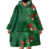 Hawaiian Taro Leaves-Hibiscus and Plumeria Wearable Blanket Hoodie Polynesian Art-Kakau Tattoo Green