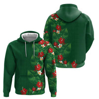 Hawaiian Taro Leaves-Hibiscus and Plumeria Zip Hoodie Polynesian Art-Kakau Tattoo Green