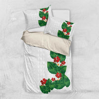 Hawaiian Taro Leaves-Hibiscus and Plumeria Bedding Set Polynesian Art-Kakau Tattoo White LT03 US Twin 172cm x 218cm White - Polynesian Pride