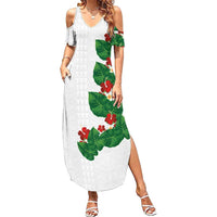 Hawaiian Taro Leaves-Hibiscus and Plumeria Family Matching Summer Maxi Dress and Hawaiian Shirt Polynesian Art-Kakau Tattoo White