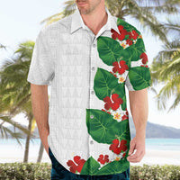 Hawaiian Taro Leaves-Hibiscus and Plumeria Hawaiian Shirt Polynesian Art-Kakau Tattoo White