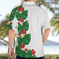 Hawaiian Taro Leaves-Hibiscus and Plumeria Hawaiian Shirt Polynesian Art-Kakau Tattoo White