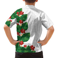 Hawaiian Taro Leaves-Hibiscus and Plumeria Hawaiian Shirt Polynesian Art-Kakau Tattoo White