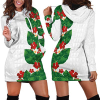 Hawaiian Taro Leaves-Hibiscus and Plumeria Hoodie Dress Polynesian Art-Kakau Tattoo White
