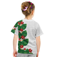 Hawaiian Taro Leaves-Hibiscus and Plumeria Kid T Shirt Polynesian Art-Kakau Tattoo White