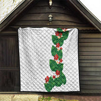 Hawaiian Taro Leaves-Hibiscus and Plumeria Quilt Polynesian Art-Kakau Tattoo White