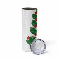 Hawaiian Taro Leaves-Hibiscus and Plumeria Skinny Tumbler Polynesian Art-Kakau Tattoo White