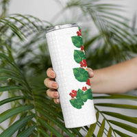 Hawaiian Taro Leaves-Hibiscus and Plumeria Skinny Tumbler Polynesian Art-Kakau Tattoo White