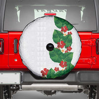 Hawaiian Taro Leaves-Hibiscus and Plumeria Spare Tire Cover Polynesian Art-Kakau Tattoo White