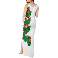 Hawaiian Taro Leaves-Hibiscus and Plumeria Tank Maxi Dress Polynesian Art-Kakau Tattoo White