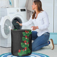 Hawaiian Taro Leaves-Hibiscus and Plumeria Laundry Basket Polynesian Art-Kakau Tattoo Black