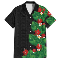 Hawaiian Taro Leaves-Hibiscus and Plumeria Hawaiian Shirt Polynesian Art-Kakau Tattoo Black