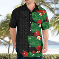 Hawaiian Taro Leaves-Hibiscus and Plumeria Hawaiian Shirt Polynesian Art-Kakau Tattoo Black
