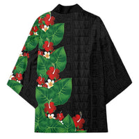 Hawaiian Taro Leaves-Hibiscus and Plumeria Kimono Polynesian Art-Kakau Tattoo Black