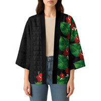 Hawaiian Taro Leaves-Hibiscus and Plumeria Kimono Polynesian Art-Kakau Tattoo Black