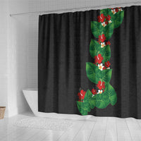 Hawaiian Taro Leaves-Hibiscus and Plumeria Shower Curtain Polynesian Art-Kakau Tattoo Black