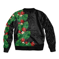 Hawaiian Taro Leaves-Hibiscus and Plumeria Sleeve Zip Bomber Jacket Polynesian Art-Kakau Tattoo Black LT03 - Polynesian Pride
