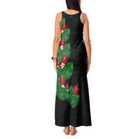 Hawaiian Taro Leaves-Hibiscus and Plumeria Tank Maxi Dress Polynesian Art-Kakau Tattoo Black