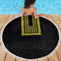 Philippines Polynesian Jasmine Pattern Beach Blanket With Barong Tagalog Black Style