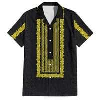 Philippines Polynesian Jasmine Pattern Family Matching Off The Shoulder Long Sleeve Dress and Hawaiian Shirt With Barong Tagalog Black Style