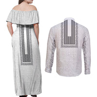 Philippines Polynesian Jasmine Pattern Couples Matching Off Shoulder Maxi Dress and Long Sleeve Button Shirt With Barong Tagalog White Style