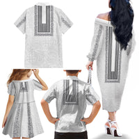 Philippines Polynesian Jasmine Pattern Family Matching Off The Shoulder Long Sleeve Dress and Hawaiian Shirt With Barong Tagalog White Style