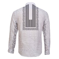 Philippines Polynesian Jasmine Pattern Family Matching Off The Shoulder Long Sleeve Dress and Hawaiian Shirt With Barong Tagalog White Style