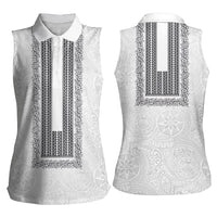 Philippines Polynesian Jasmine Pattern Women Sleeveless Polo Shirt With Barong Tagalog White Style