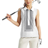 Philippines Polynesian Jasmine Pattern Women Sleeveless Polo Shirt With Barong Tagalog White Style