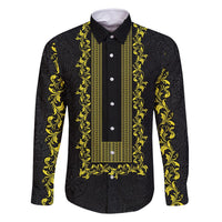 Philippines Polynesian Floral Pattern Family Matching Mermaid Dress and Hawaiian Shirt With Barong Tagalog Black Style