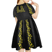 Philippines Polynesian Floral Pattern Kid Short Sleeve Dress With Barong Tagalog Black Style