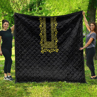 Philippines Polynesian Floral Pattern Quilt With Barong Tagalog Black Style LT03 - Polynesian Pride